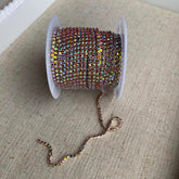 1 Yard SS6 Topaz AB Champagne Gold Metal Chain Rhinestone Banding